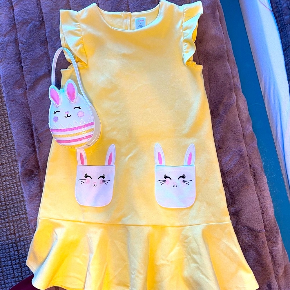Yellow Dress with Bunny Pockets and Bag